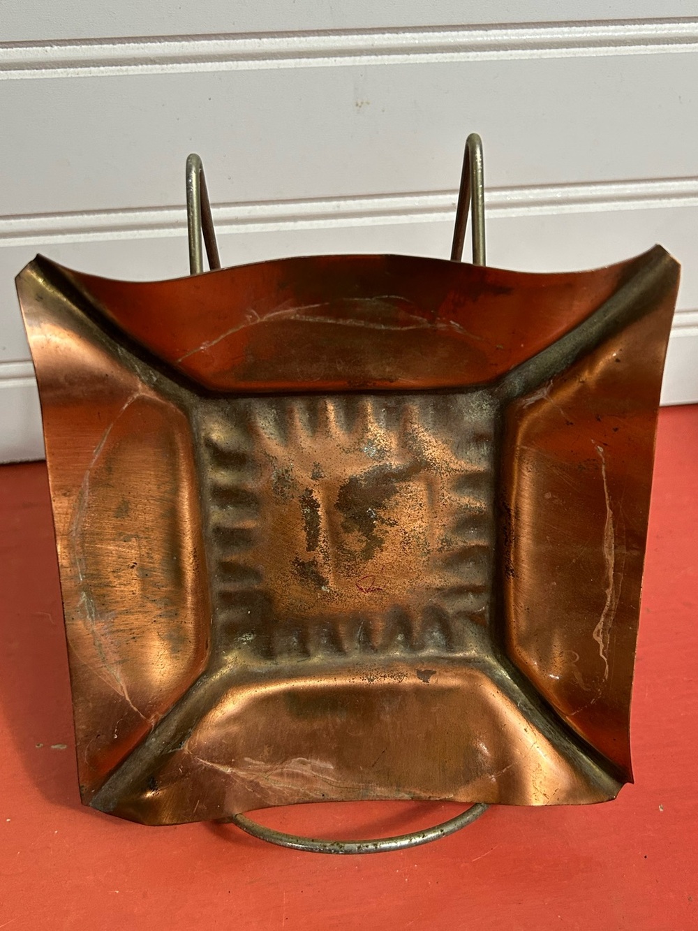 Vintage signed Gregorian Copper ashtray bowl 5.25” well used timeworn finish